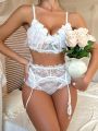 SHEIN Women's Sexy Lace Lingerie Set With 3d Flower Decoration