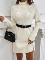 SHEIN LUNE Turtleneck Cable Knit Drop Shoulder Sweater Dress Without Belt