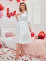 Ladies' Loose White Lace Spliced Pajama Set