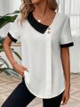 Women's Colorblock Irregular Collar Short Sleeve Shirt