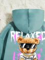 Teen Girl Bear & Letter Graphic Hoodie