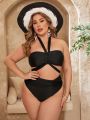 SHEIN Swim Vcay Plus Size Women's Ruched Halterneck Swimsuit