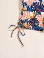 SHEIN Swim Vcay Tropical Print Side Drawstring Short Pant Swimsuit Bottom