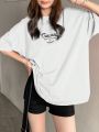 DAZY Ladies' Letter Print Drop Shoulder T-Shirt