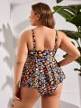 SHEIN Swim Vcay Plus Size One-Piece Swimsuit With Floral Print & Ruffle Hem Design