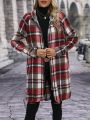 SHEIN LUNE Plaid Print Zip Up Hooded Coat