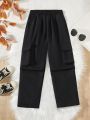 Teenage Girls' Cool Fashionable Loose-Fit Multi-Pocket Work Pants For Spring And Autumn