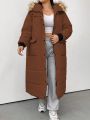 Plus Size Long Hooded Winter Coat With Belt