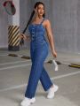 SHEIN ICON Washed Denim Jumpsuit