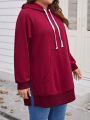 SHEIN LUNE Plus Size Solid Color Hooded Sweatshirt With Pocket And Drawstring