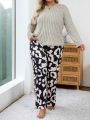 Plus Size Women's Ab Fabric Soft Texture Pajama Set