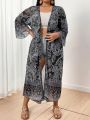SHEIN Swim Classy Plus Size 1pc Paisley Pattern Kimono With Flare Sleeves