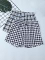 2pcs Men's Plaid Boxer Shorts With Loose Fit And High Waist For Summer