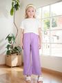 Basic Casual Comfortable Elastic Waist Straight Leg Jeans, Suitable For Everyday Wear, Ideal For Tween Girl, Purple