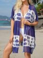 SHEIN Swim Classy Women's Contrast Color Short Sleeve Kimono