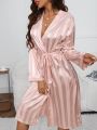 Striped Jacquard Belted Satin Robe