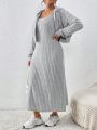 SHEIN Essnce Plus Size Ribbed Knit Tank Dress And Hooded Jacket Set