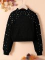 SHEIN Kids FANZEY Girls' Loose Fit High Neck Pullover Sweater With Long Sleeves