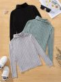 SHEIN Tween Girl Knit Solid Color High Neck Bodysuit T-Shirt Casual 3pcs/Set