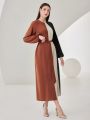 SHEIN Modely Women's Color Block Lantern Sleeve Dress With Belt