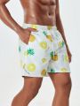 Men's Fruit & Letter Printed Drawstring Waist Beach Shorts