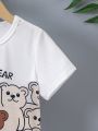 SHEIN Kids QTFun Young Boys' Cartoon Bear Pattern Short Sleeve T-Shirt