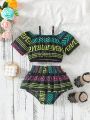 Fashionable Bohemian Style Printed Short-Sleeved Shorts Set For Baby Girls, Summer