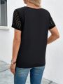 Women's Color Block Sleeve Lace Splice T-shirt
