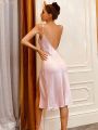 Draped Backless Split Thigh Satin Slip Dress & Belted Robe