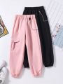 Teen Girls' 2pcs/Set Workwear Style Pants With Chain Decoration