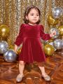 SHEIN Baby Girls' Elegant Velvet Empire Waist Long Sleeve Dress, Medium Thick