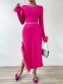 SHEIN BAE Solid Color Furry Two Piece Set