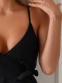 SHEIN Swim Classy Women's Ruffle Trim Cami Tankini Swimsuit