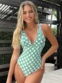 SHEIN Swim Chicsea Polka Dot Print One-Piece Swimsuit Swimsuit With Flounce Trimmed