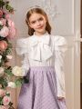 SHEIN Tween Girl Bow Front Gigot Sleeve Mock Neck Blouse