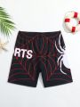 Teenage Boys' Letter & Spider Print Swim Trunks