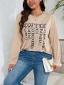 Plus Size Slogan Printed Long Sleeve T-Shirt