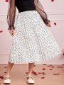 SHEIN Kids CHARMNG Girls' Woven Polka Dot Colorblock Elastic Waist Pleated Skirt