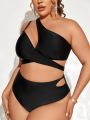 SHEIN Swim BAE Plus Size Cross Wrap Solid Color Bikini Swimwear Set