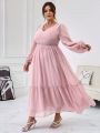 SHEIN Privé Plus Size Ruffle Hem Lantern Sleeve Dress