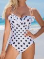 Women'S Polka Dot Print One-Piece Swimwear With Ruffled Hem