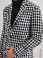 Manfinity Men Houndstooth Lapel Collar Single Breasted Tweed Overcoat