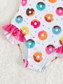 Infant Swimsuit Cute Donut And Ruffle Edge Vacation Beachwear With Hairband Summer