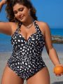 SHEIN Swim Chicsea Plus Size Full Print Open Back Halter One-Piece Swimsuit