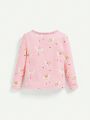 Cozy Cub Infant Baby Girls Cartoon Pattern Color-blocked Round Neck Pullover Top & Jogger Pants 4pcs/set