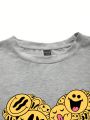 Retro Characters Plus Size Loose Fit Round Neck T-shirt With Emoji Print