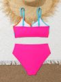 Teen Girls' Contrast Color Criss-Cross Bikini Swimsuit Set