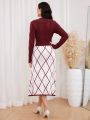 SHEIN Modely Pearl, Beaded, Rhinestone Detail Knitted Sweater Dress In Check Pattern