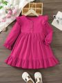 Young Girl Ruffle Trim Flounce Sleeve Dress