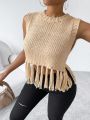 SHEIN Essnce Fringe Trim Crop Sweater Vest